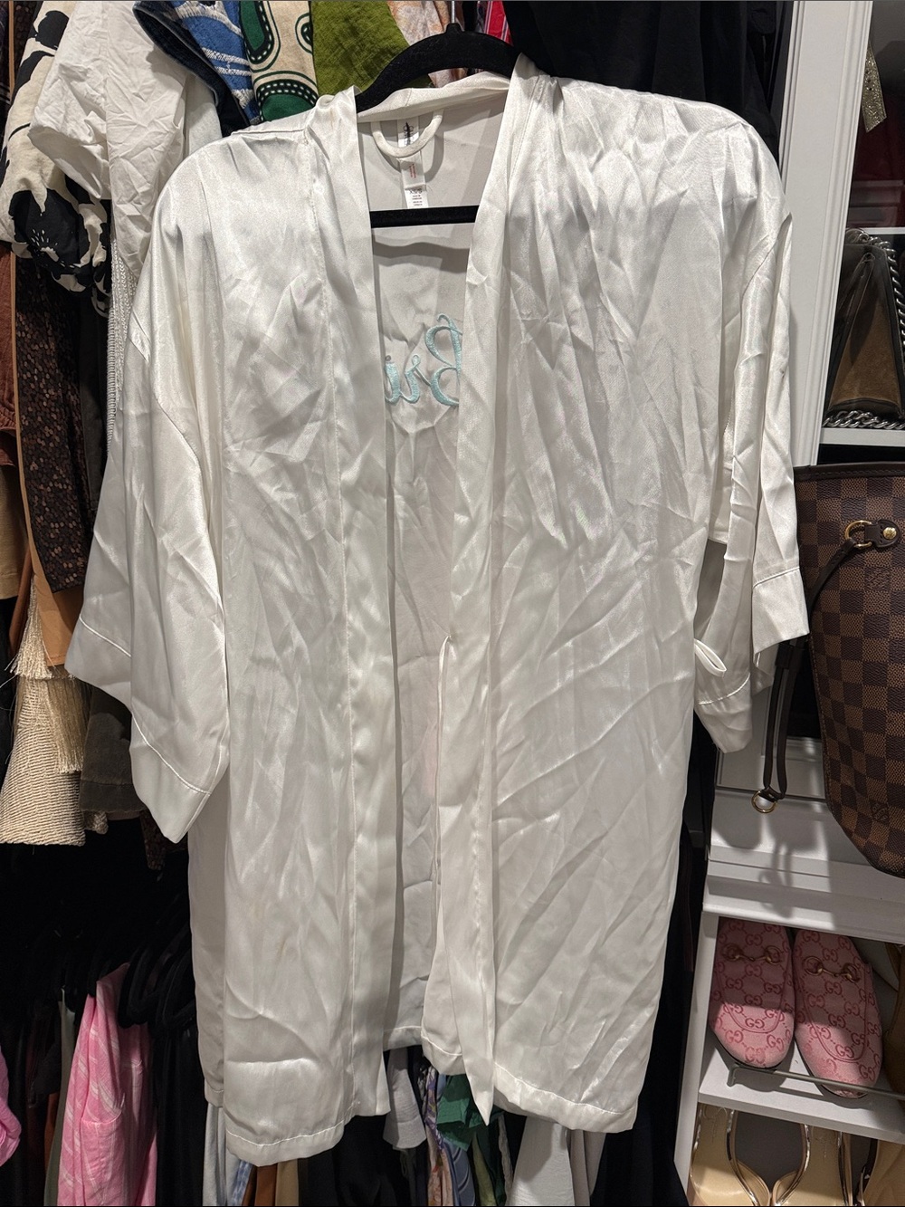 Bride Embroidered Satin Robe — Light Blue Script - Picture 2 of 4